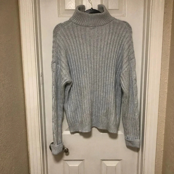 Venus ice blue super soft mock neck chunky knit sweater rhinestone - Picture 8 of 12